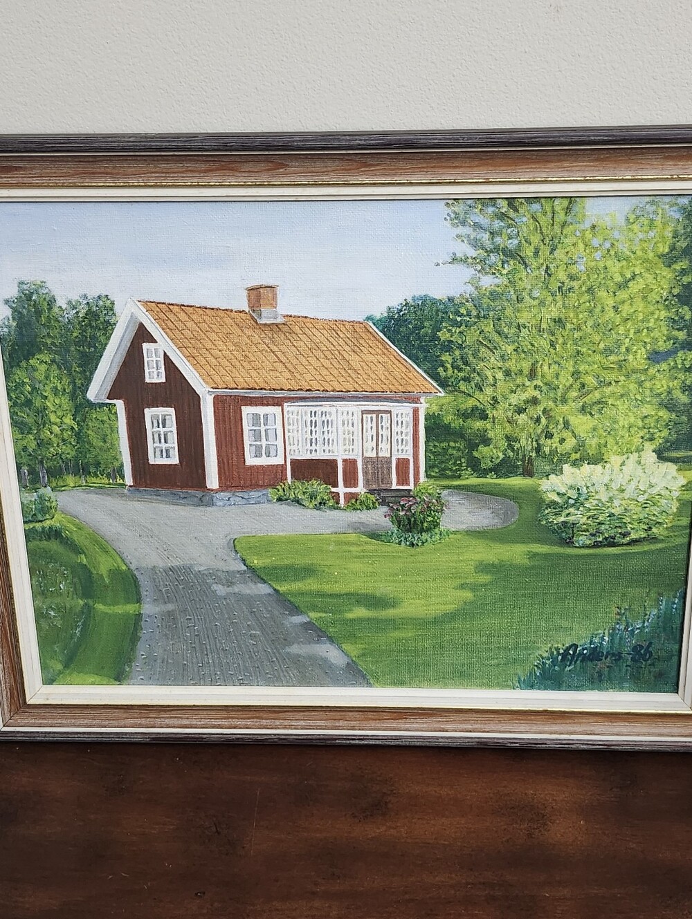 Vintage Swedish Oil Painting Landscape Still Traditional Scandinavian Cottage
